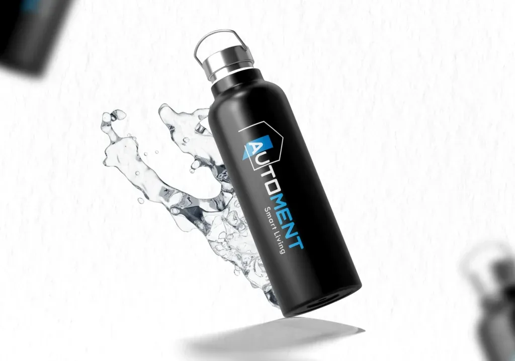 Branded water bottle designed by ADM for Automent