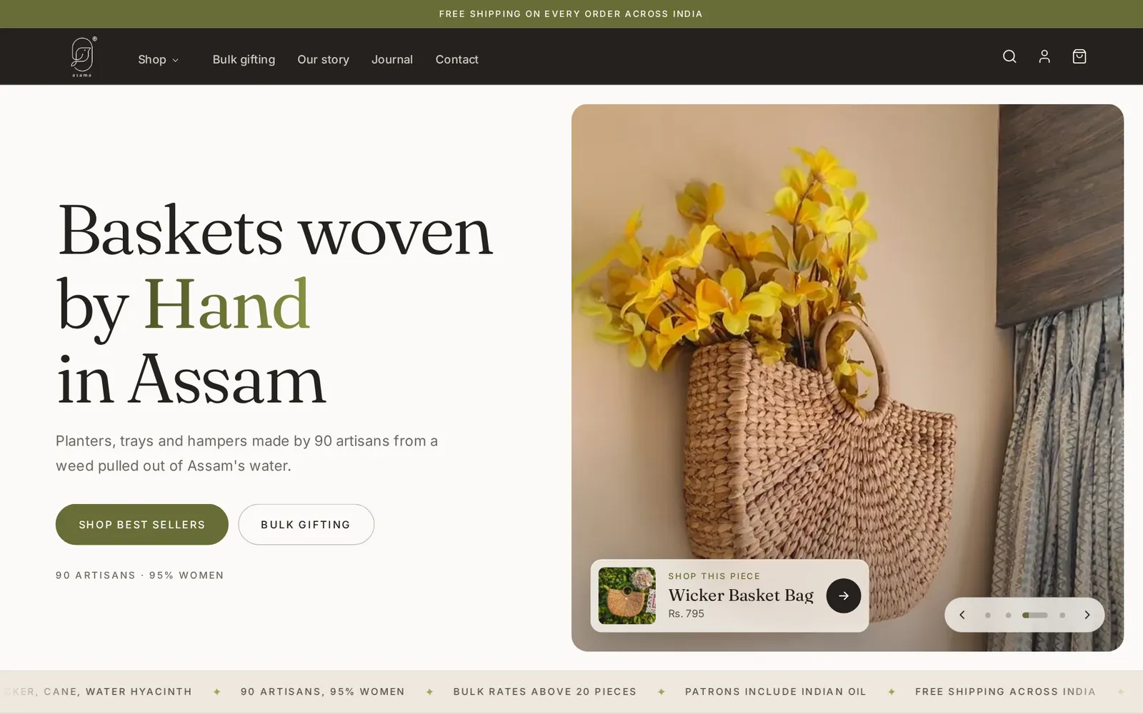 Home page of the Asama Enterprise website on a desktop screen, designed and built by Agarwal Digital Media
