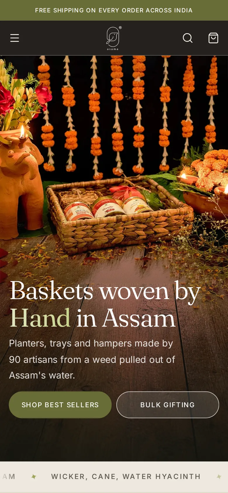 The Asama Enterprise website on a phone