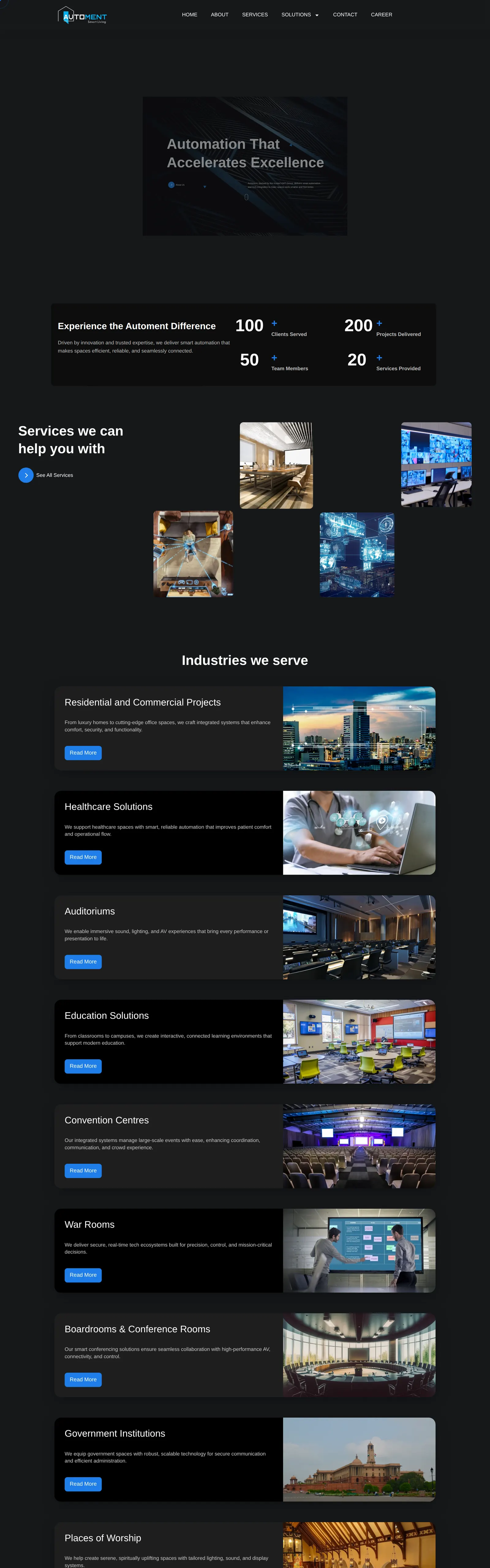 The full Automent home page, scrolled from top to bottom