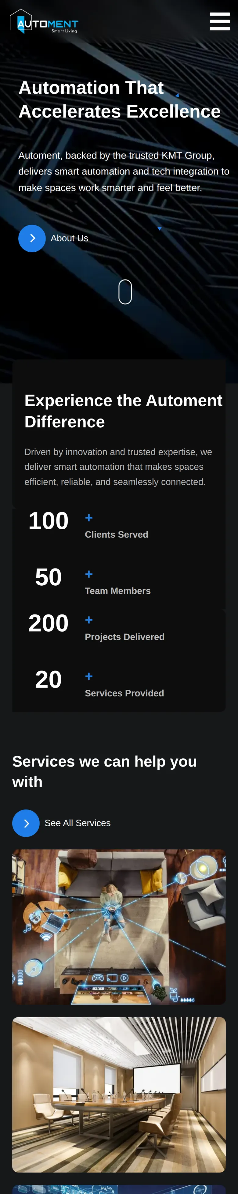 The full Automent home page on a phone, designed and built by Agarwal Digital Media