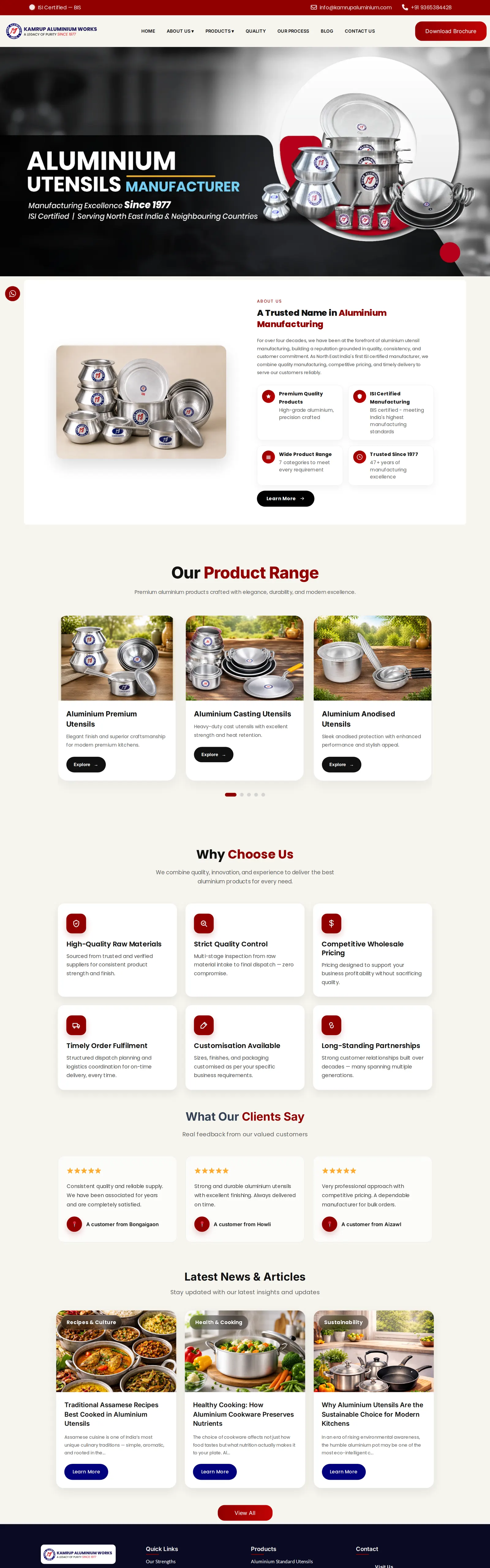 The full Kamrup Aluminium Works home page, scrolled from top to bottom