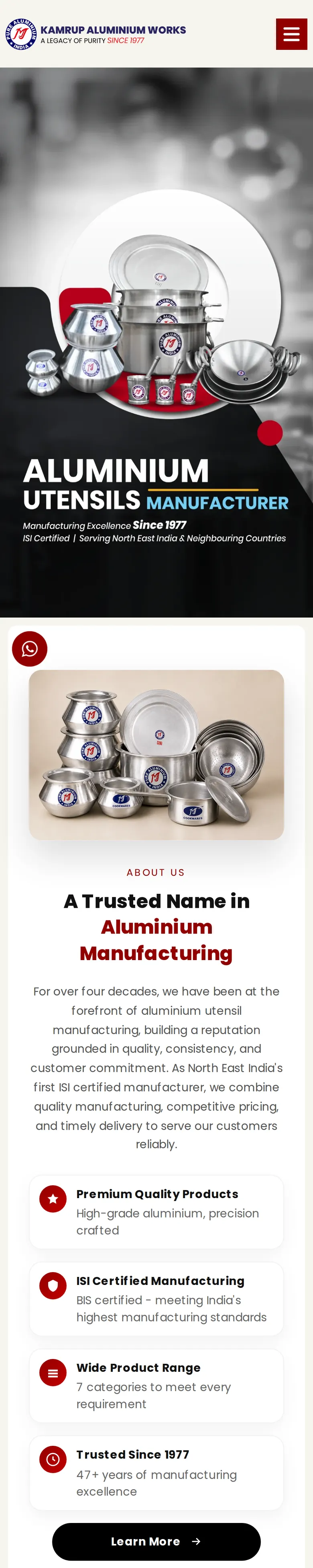 The full Kamrup Aluminium Works home page on a phone, designed and built by Agarwal Digital Media